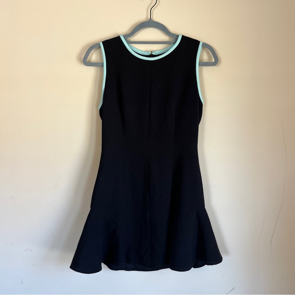 Shoshanna Sleeveless Flared Black and Mint Mini Dress